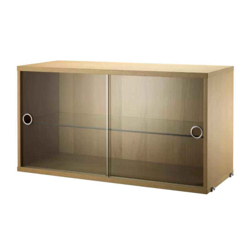 實木紋 - 玻璃滑門櫃 Display Cabinet