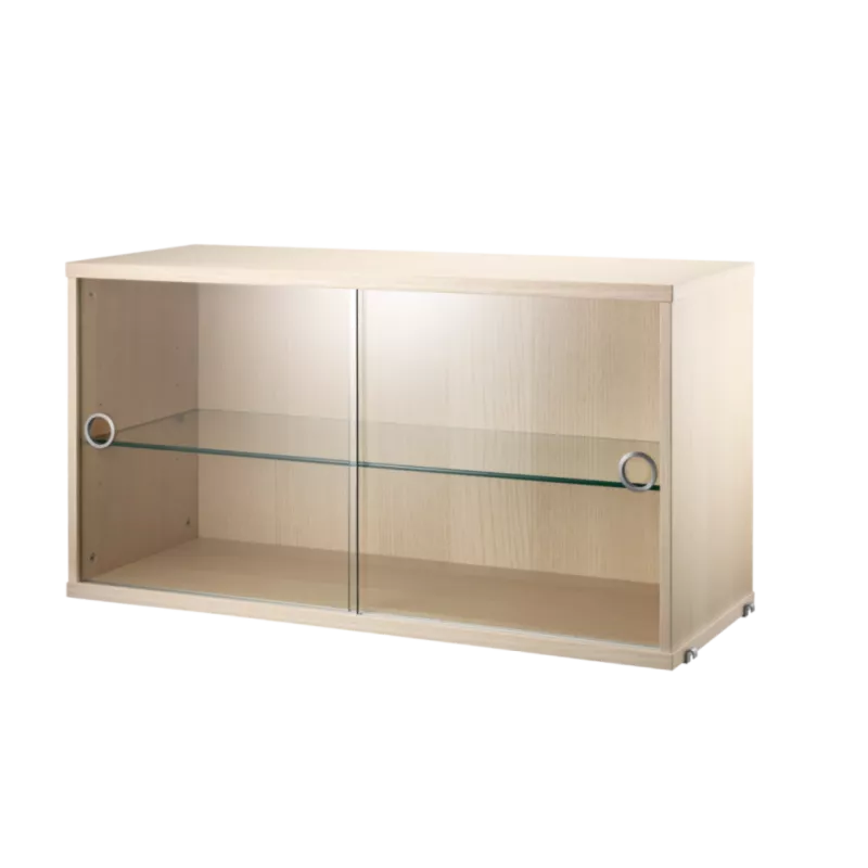 實木紋 - 玻璃滑門櫃 Display Cabinet